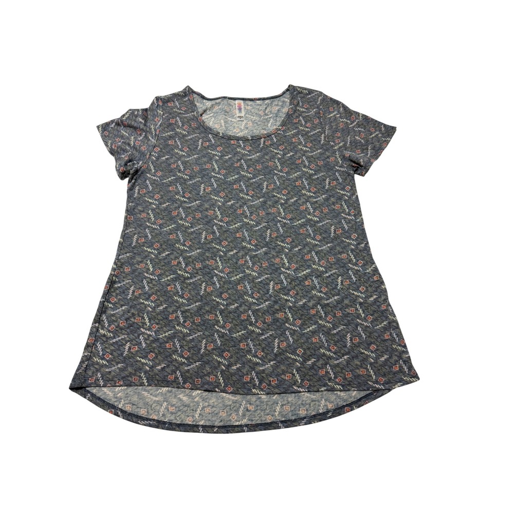 LuLaRoe Classic T Gray Geometric Print Short Sleeve High Low Top Medium NWT #133